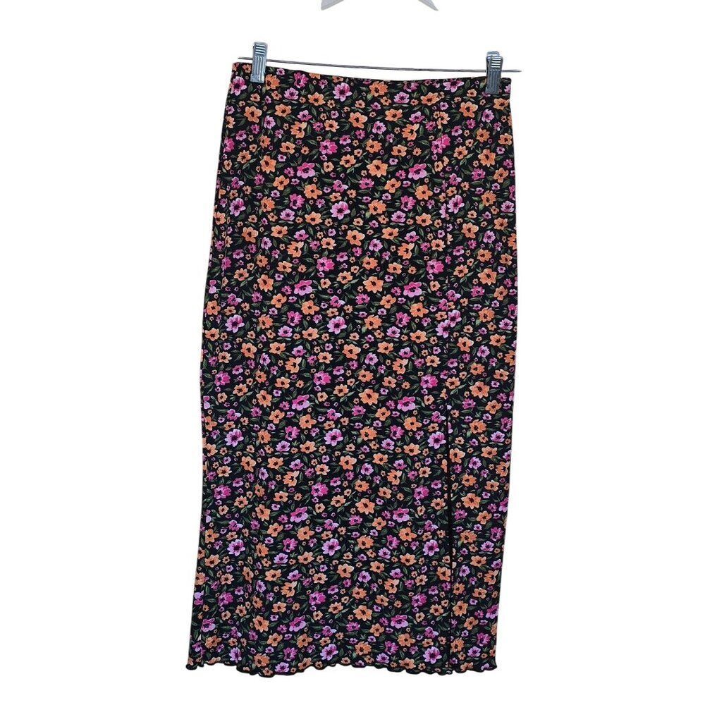 Black Floral Midi Skirt flowercore fairycore beach nautical cottagecore